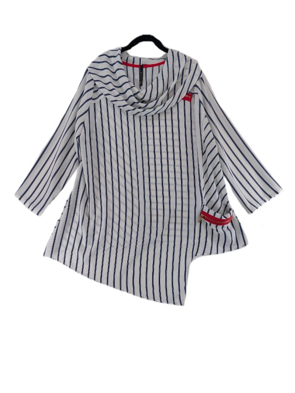 IC by Connie K Tunic Top Blouse Womens Size XL Lagenlook Stripes Cowl Drape USA